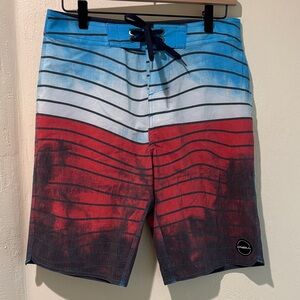 O'Neill Men’s Board Shorts Swim Trunks Blue Red Stripe Lace Up Surf Size 29